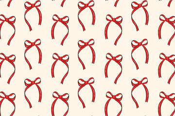 Elegant Red Ribbon Bows Pattern – Stylish Background for Birthday Gift Wrap, Fashion Fabric, and Party Decor