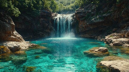 Naklejka premium Waterfall into pool