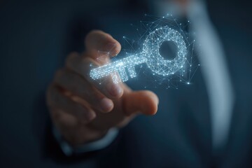 Business hand hovers over digital key