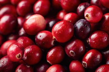 Red Cranberry Fruit Background. Cranberries. Full depth of field. Heap of raw fresh cranberries on a white isolated background. Vegetarian food and fruits high in antioxidants conceptual idea