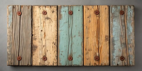 Horizontal Arrangement of Six Weathered Wooden Planks with Rusty Bolts aged mockup