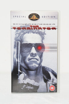 Kent, uk 01.01.2024 Terminator Special Edition VHS Tape. Aliens and predator movie Hollywood cult classic. Hunter and prey film. Cyborg artificial intelligence.