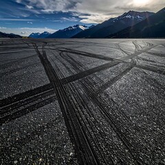 Mountain road tire tracks
