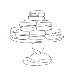 One continuous single drawing line art flat doodle cookie, food, sweet, snack, dessert - sweet food, colourful, heap. Isolated image hand draw contour on a white background, hand drawn, not AI