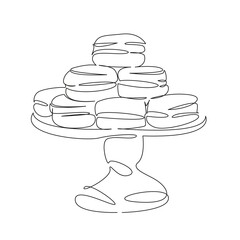 One continuous single drawing line art flat doodle cookie, food, sweet, snack, dessert - sweet food, colourful, heap. Isolated image hand draw contour on a white background, hand drawn, not AI