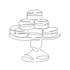 One continuous single drawing line art flat doodle cookie, food, sweet, snack, dessert - sweet food, colourful, heap. Isolated image hand draw contour on a white background, hand drawn, not AI