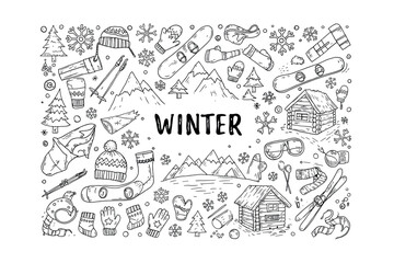 Fototapeta premium Winter sports adventure snowy mountains graphic outdoor aerial view seasonal fun. Vector illustration