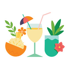 Refreshing tropical cocktail with pineapple and exotic plants