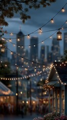 Fototapeta premium Pastel evening skyline over city park