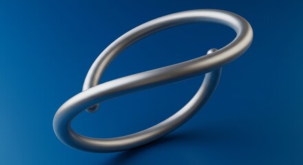 Fototapeta premium Sleek metallic loop abstract on vibrant blue background, modern design concept
