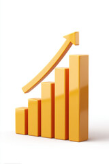 Optimistic yellow bar chart graph with an upward arrow showing growth and progress. This financial illustration represents business success, increase, and positive data