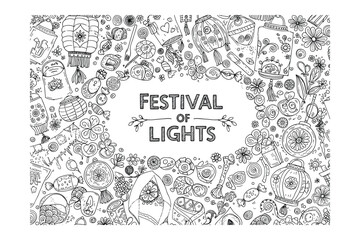 Fototapeta premium Celebrating the festival of lights cultural event creative vibrant atmosphere aerial view celebration of traditions. Vector illustration