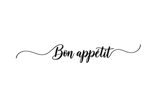 Enjoying food moments bon appetit calligraphy culinary theme elegant design dining atmosphere. Vector illustration