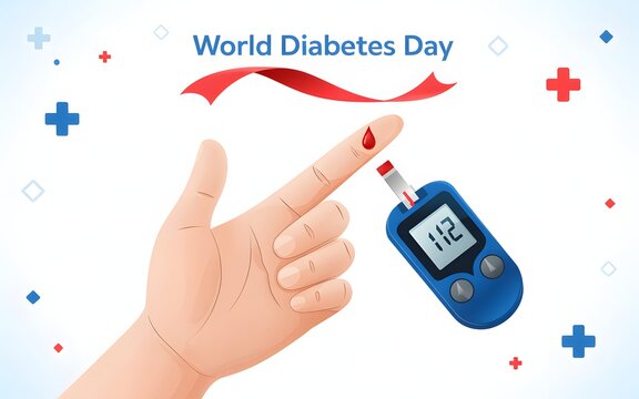 World diabetes day awareness with finger prick blood glucose test