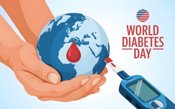 World diabetes day global health awareness with blood glucose monitoring