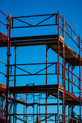 Metal scaffolding close up construction view.