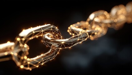 Gold chain, digitally rendered, connected, glowing
