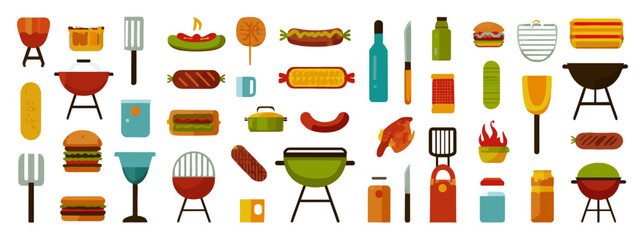 Colorful barbecue and grilling icons collection