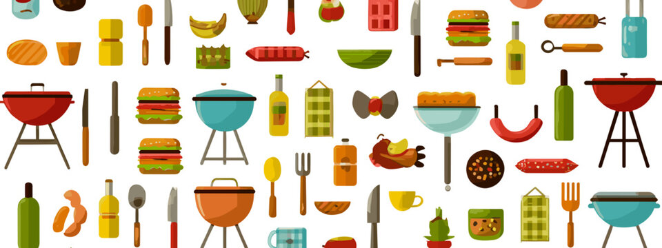 Colorful barbecue pattern with food and utensils