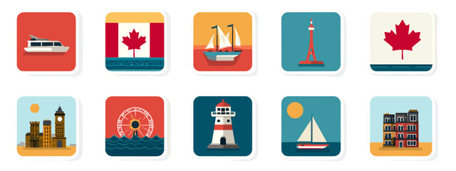 Canadian Landmarks and Symbols Icons Collection