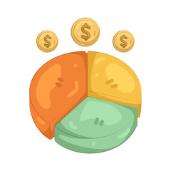 Illustration of Pie Chart with Dollar Coins