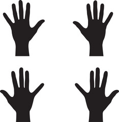 Black hand silhouettes, upright palm icons, finger spread vector, editable gesture illustration, human anatomy symbol, symmetrical hand design, minimal body part graphic