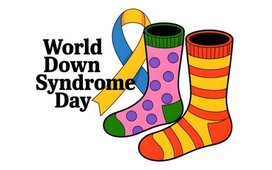 World down syndrome day awareness with colorful socks and ribbon