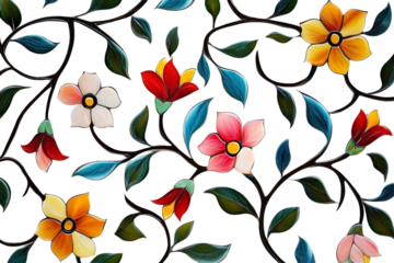 Art Floral Pattern Hand Drawn Style Isolated on Transparent Background