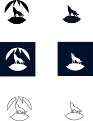 Howling wolf vector pack with outline, silhouette, and flat designs, perfect for outdoor lifestyle logos, animal illustrations, and nature branding.