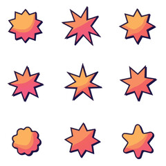 Fototapeta premium Colorful Jagged Speech Bubble Vector Set for Sale Sticker, Discount Price Label, Comic Style Explosion Frame, Pop Art Starburst Shape Icons for Headline and Promotion Design