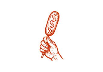 Corn dog hand drawn sketch vector illustration