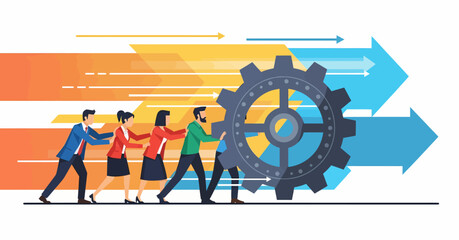 Unified team collaboration drives strategic business progress, illustrating operational efficiency and collective effort essential for achieving shared success and strong growth