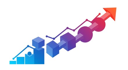 Colorful Upward Trend Graph with Increasing Bar Chart and Arrow