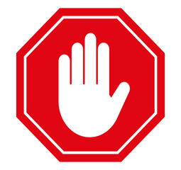 Obraz premium Stop hand sign, warning do not touch sign, danger sign transparent PNG