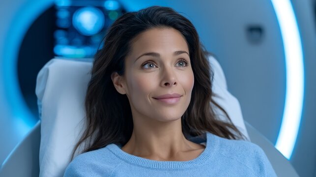 Ct scan analysis of middle eastern woman patient hospital environment with doctor preparing for cure