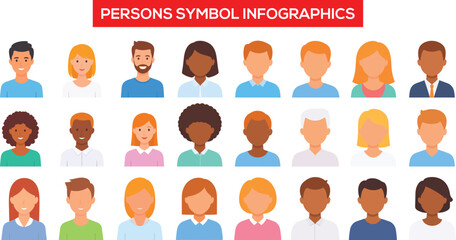 Diverse Collection of Person Avatars for Infographics and User Interface Design
