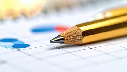 Golden Pencil Tip on Graph Paper for Business Analysis and Planning.