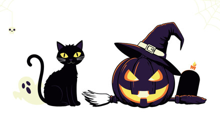 halloween cat with pumpkin