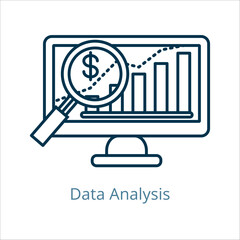 data analysis icon vector illustration, simple line element data analysis with editable stroke, data analysis simple icon, data analysis icon line style vector image
