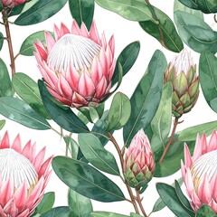Floral pattern of king protea flowers