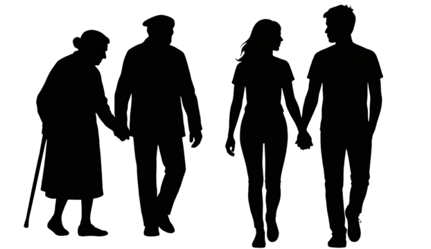 set of silhouettes of couples on a transparent background. . Silhouette of a couple holding hands on transparent background. Trust. Romance. Partnership. Life together. - Powered by Adobe