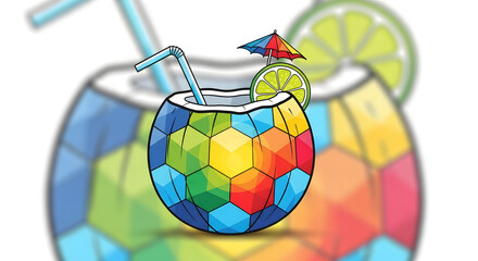 Coconut drink vector with interlocking hexagonal pattern.