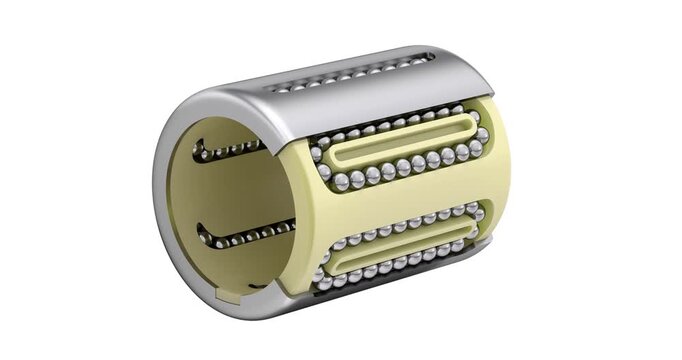 Liner ball bearing without shaft - 3D animation isolated on white background

