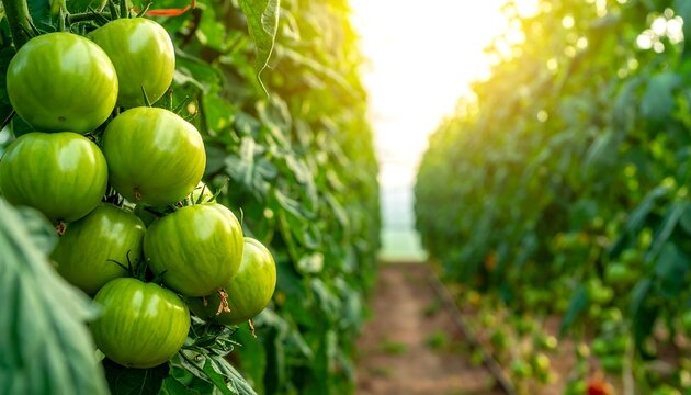 Lush green tomatoes in a greenhouse - Powered by Adobe