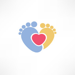 Baby footprints and heart symbolizing love and connection between parents and children in a minimalist design