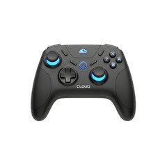 Black Gaming Controller with Blue Illuminated Buttons and Cloud Logo video game gamepad