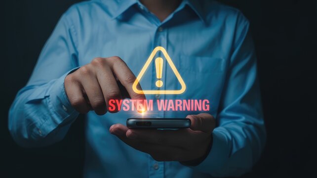 Urgent cybersecurity alert on smartphone, digital warning sign flashes, protect your data now!