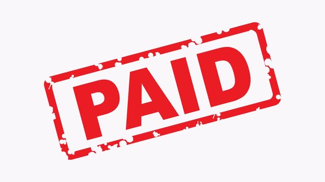 Red rubber stamp with the word paid inside. Suitable for financial websites, invoices, ecommerce platforms, and business presentations.