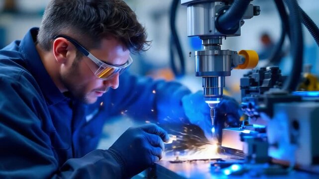 Man Wearing Safety Goggles and Welding Metal