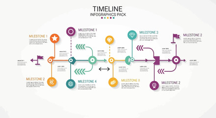 Modern timeline infographic for business presentations, visualizing project milestones and company growth with a clean, professional design template